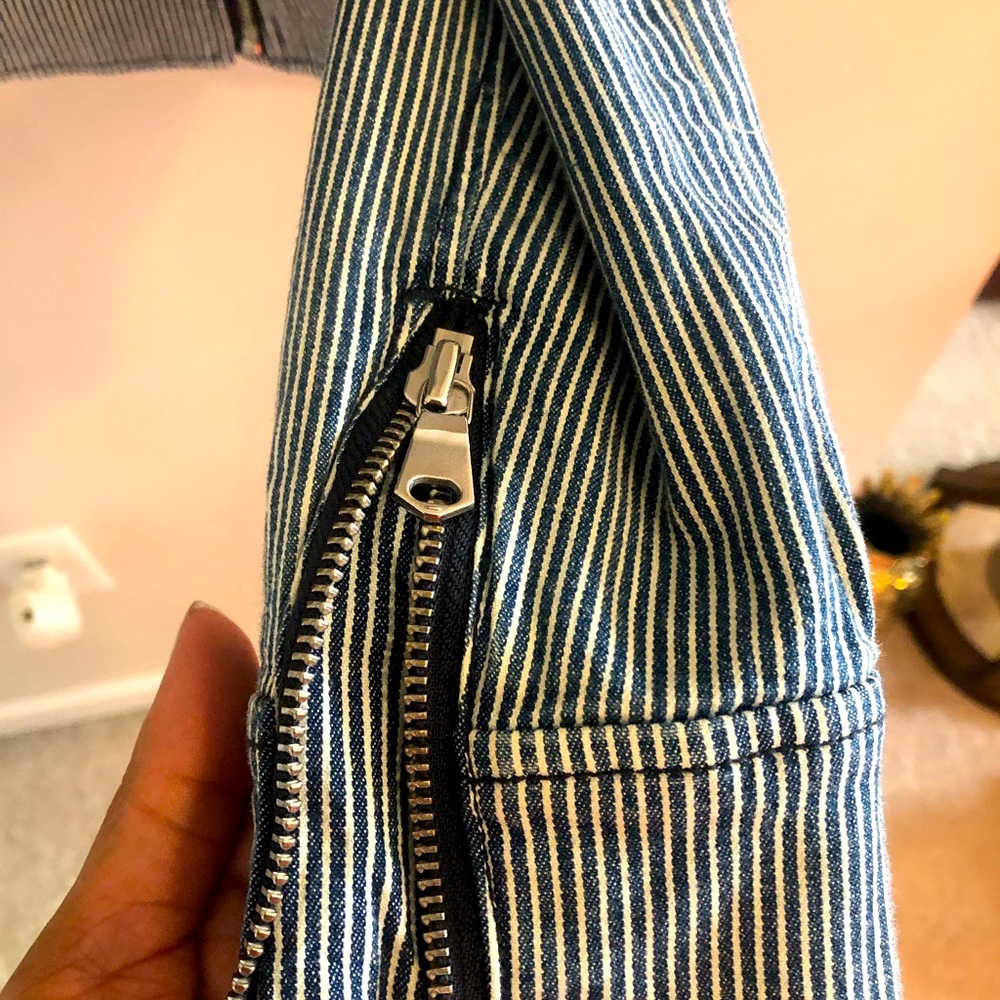 Banana Republic stripped denim moto jacket — no flaws